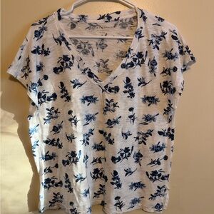 Lucky Brand Blue Floral V-Neck Tee